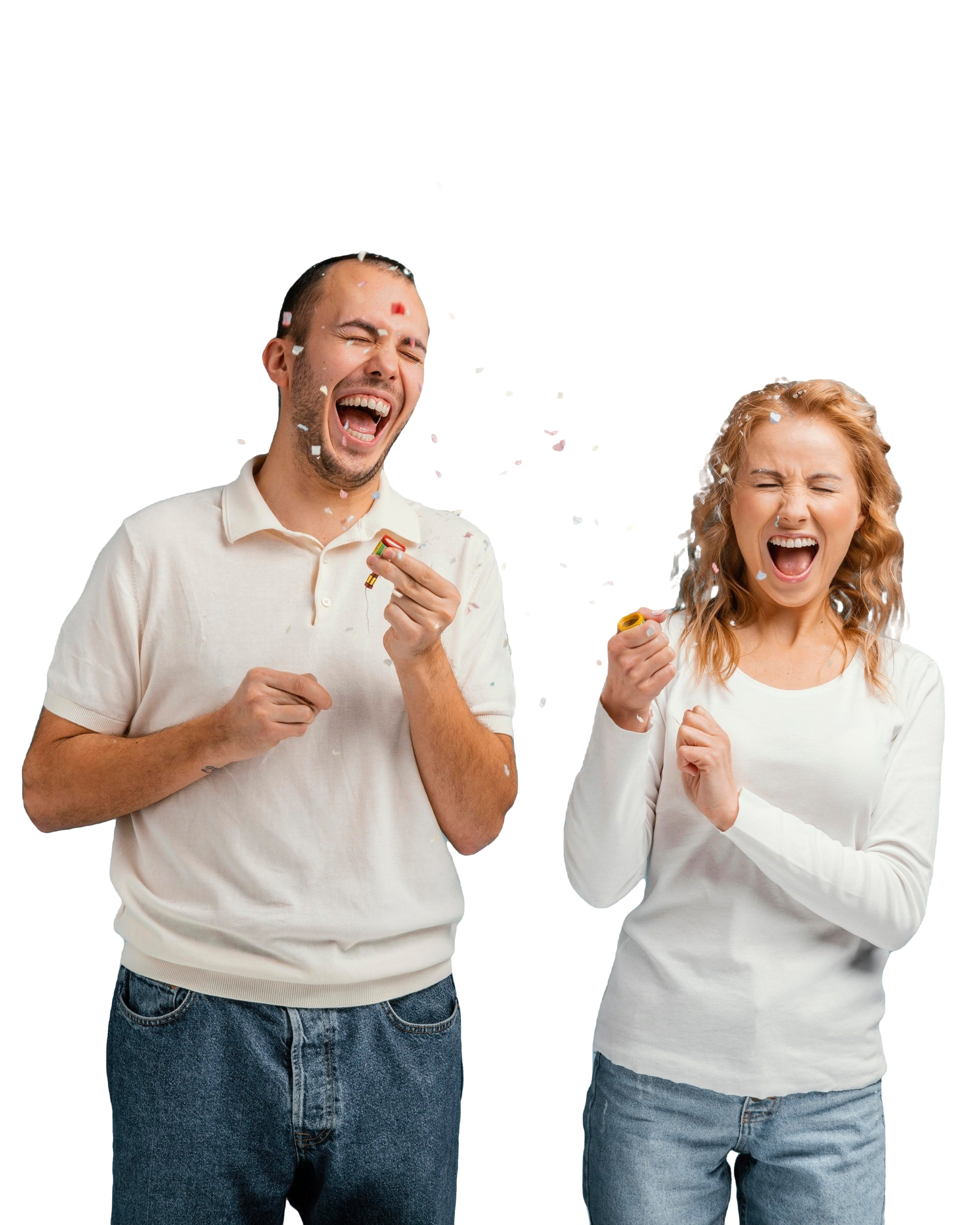 friends laughing popping confetti